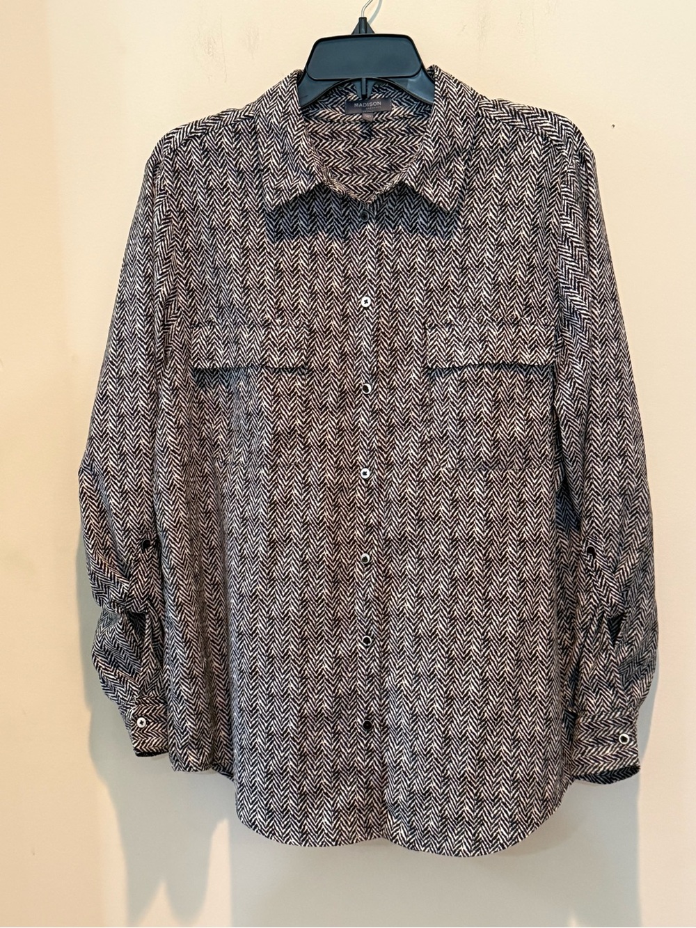 Madison Black & White Chevron Button-Down Shirt